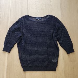 Jones New York Signature Open Knit Raglan Blouse Top Sweater Pullover Navy Small